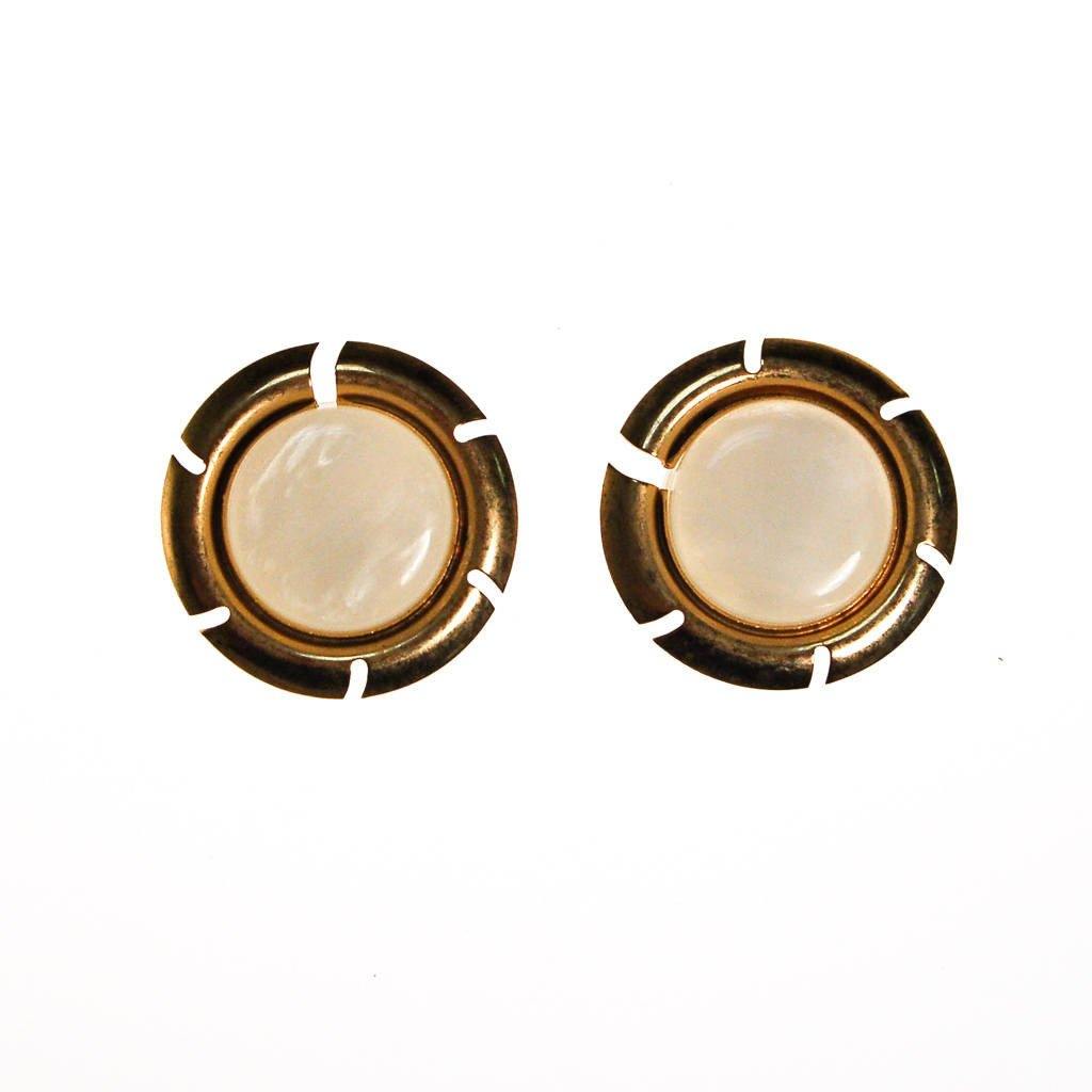 Vintage Sarah Coventry Signed Mother of Pearl cheapest Disc Earrings Gold Tone Clip On