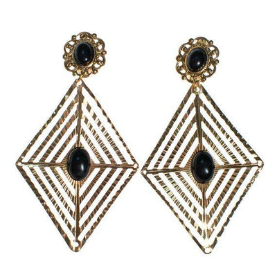 Vintage Large Gold and Black Geometric Diamond Shape Statement Earrings by 1970s - Vintage Meet Modern Vintage Jewelry - Chicago, Illinois - #oldhollywoodglamour #vintagemeetmodern #designervintage #jewelrybox #antiquejewelry #vintagejewelry