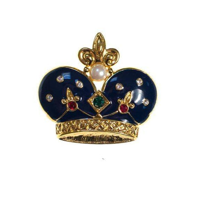 Vintage Napier Royal Crown Brooch Navy Blue Enamel with Jewel Tone Rhinestones and Faux Pearls by 1980s - Vintage Meet Modern Vintage Jewelry - Chicago, Illinois - #oldhollywoodglamour #vintagemeetmodern #designervintage #jewelrybox #antiquejewelry #vintagejewelry