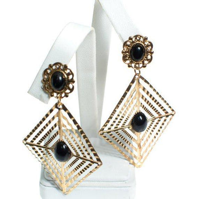 Vintage Large Gold and Black Geometric Diamond Shape Statement Earrings by 1970s - Vintage Meet Modern Vintage Jewelry - Chicago, Illinois - #oldhollywoodglamour #vintagemeetmodern #designervintage #jewelrybox #antiquejewelry #vintagejewelry