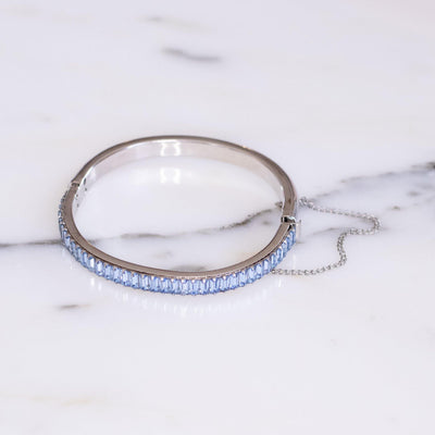 Vintage Blue Baguette Crystal Bangle Bracelet by Unsigned Beauty - Vintage Meet Modern Vintage Jewelry - Chicago, Illinois - #oldhollywoodglamour #vintagemeetmodern #designervintage #jewelrybox #antiquejewelry #vintagejewelry