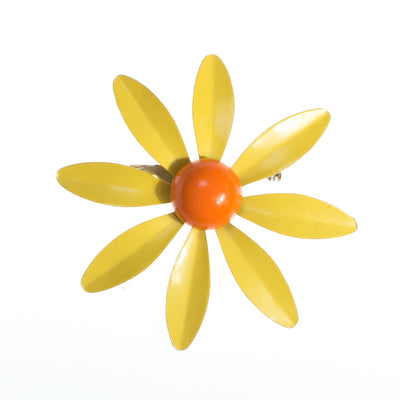 Vintage Retro Mod Flower Power Yellow and Orange Enamel Brooch by 1950s - Vintage Meet Modern Vintage Jewelry - Chicago, Illinois - #oldhollywoodglamour #vintagemeetmodern #designervintage #jewelrybox #antiquejewelry #vintagejewelry