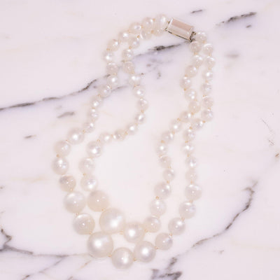 Vintage Lucite White Double Strand Moonglow Necklace by Unsigned Beauty - Vintage Meet Modern Vintage Jewelry - Chicago, Illinois - #oldhollywoodglamour #vintagemeetmodern #designervintage #jewelrybox #antiquejewelry #vintagejewelry