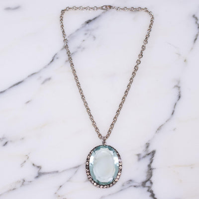 Vintage Aqua Crystal Medallion Pendant by Vintage Meet Modern - Vintage Meet Modern Vintage Jewelry - Chicago, Illinois - #oldhollywoodglamour #vintagemeetmodern #designervintage #jewelrybox #antiquejewelry #vintagejewelry