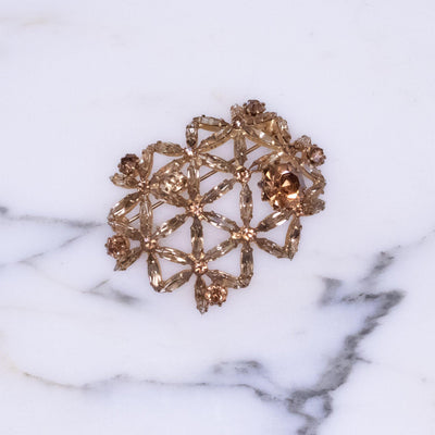 Vintage Made in Austria Champagne Rhinestone Brooch with Lattice Design by Austria - Vintage Meet Modern Vintage Jewelry - Chicago, Illinois - #oldhollywoodglamour #vintagemeetmodern #designervintage #jewelrybox #antiquejewelry #vintagejewelry