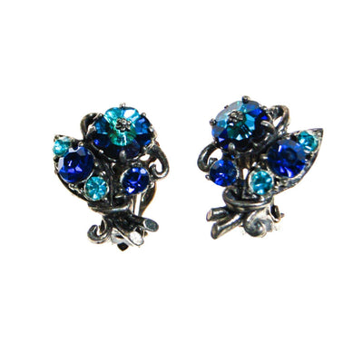 Weiss Blue Rhinestone Flower Earrings by Weiss - Vintage Meet Modern Vintage Jewelry - Chicago, Illinois - #oldhollywoodglamour #vintagemeetmodern #designervintage #jewelrybox #antiquejewelry #vintagejewelry