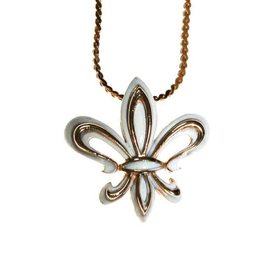 White and Gold Fleur De Lis Pendant Necklace by Unsigned Beauty - Vintage Meet Modern Vintage Jewelry - Chicago, Illinois - #oldhollywoodglamour #vintagemeetmodern #designervintage #jewelrybox #antiquejewelry #vintagejewelry