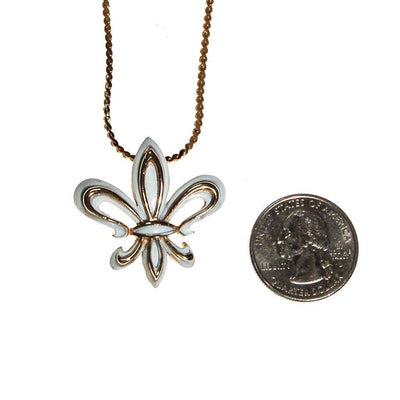 White and Gold Fleur De Lis Pendant Necklace by Unsigned Beauty - Vintage Meet Modern Vintage Jewelry - Chicago, Illinois - #oldhollywoodglamour #vintagemeetmodern #designervintage #jewelrybox #antiquejewelry #vintagejewelry