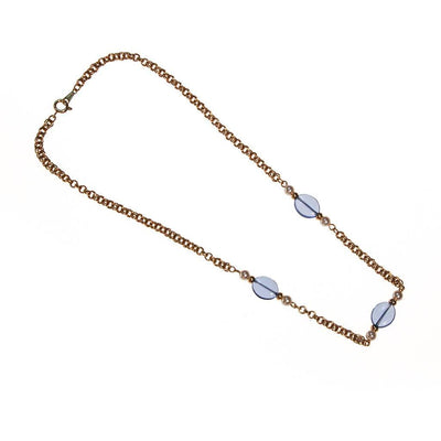 Vintage Avon Gold Chain Necklace with Blue Crystals and Faux Pearls by Avon - Vintage Meet Modern Vintage Jewelry - Chicago, Illinois - #oldhollywoodglamour #vintagemeetmodern #designervintage #jewelrybox #antiquejewelry #vintagejewelry