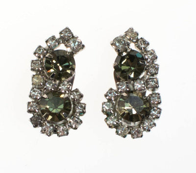 Vintage Black Diamond and Clear Crystal Rhinestone Earrings by 1950s - Vintage Meet Modern Vintage Jewelry - Chicago, Illinois - #oldhollywoodglamour #vintagemeetmodern #designervintage #jewelrybox #antiquejewelry #vintagejewelry