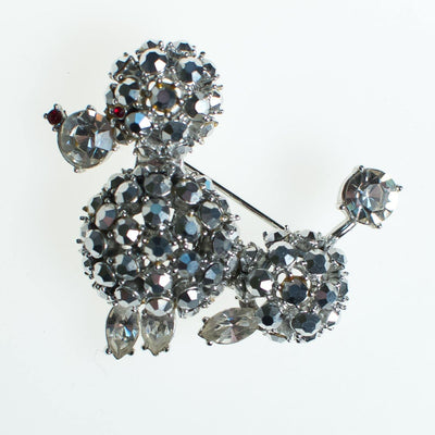 Vintage Schreiner Rhinestone Poodle Brooch, Silver Rhinestones, Red Rhinestone Diamante Crystals, Brooches and Pins by Schreiner - Vintage Meet Modern Vintage Jewelry - Chicago, Illinois - #oldhollywoodglamour #vintagemeetmodern #designervintage #jewelrybox #antiquejewelry #vintagejewelry