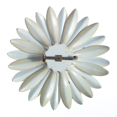 Vintage 1950s Mod Flower Power Huge White Enamel Daisy Brooch by 1950s - Vintage Meet Modern Vintage Jewelry - Chicago, Illinois - #oldhollywoodglamour #vintagemeetmodern #designervintage #jewelrybox #antiquejewelry #vintagejewelry