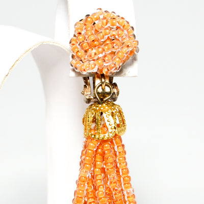 Orange Beaded Tassel Earrings Made in Japan by Made in Japan - Vintage Meet Modern Vintage Jewelry - Chicago, Illinois - #oldhollywoodglamour #vintagemeetmodern #designervintage #jewelrybox #antiquejewelry #vintagejewelry