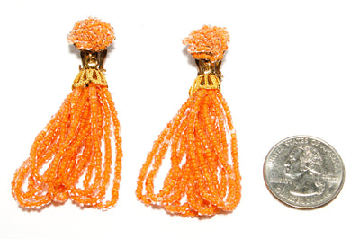 Orange Beaded Tassel Earrings Made in Japan by Made in Japan - Vintage Meet Modern Vintage Jewelry - Chicago, Illinois - #oldhollywoodglamour #vintagemeetmodern #designervintage #jewelrybox #antiquejewelry #vintagejewelry