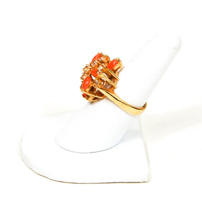 Gold Tone Coral and Rhinestone Cocktail Ring by 1980s - Vintage Meet Modern Vintage Jewelry - Chicago, Illinois - #oldhollywoodglamour #vintagemeetmodern #designervintage #jewelrybox #antiquejewelry #vintagejewelry