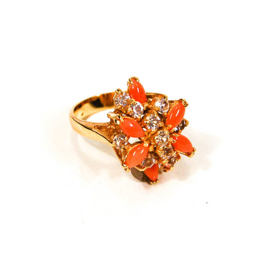 Gold Tone Coral and Rhinestone Cocktail Ring by 1980s - Vintage Meet Modern Vintage Jewelry - Chicago, Illinois - #oldhollywoodglamour #vintagemeetmodern #designervintage #jewelrybox #antiquejewelry #vintagejewelry