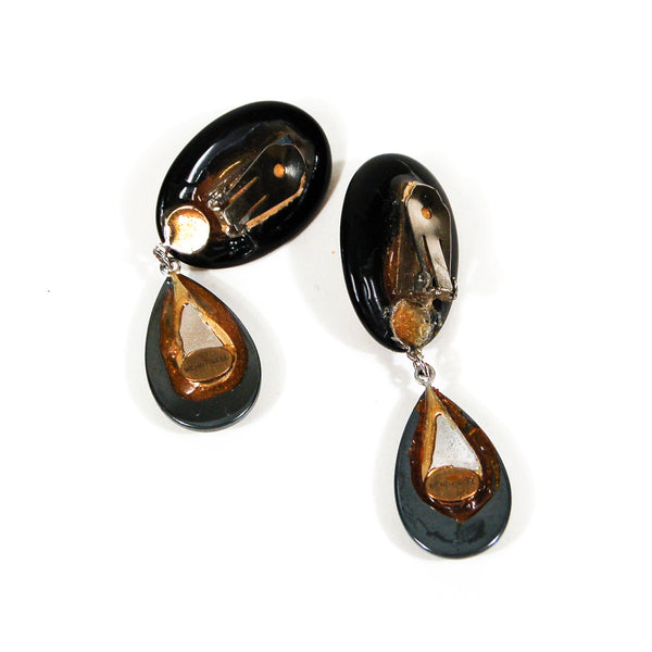 Wendy Gell Statement Earrings in Black with Amber Glass & Hematite ...