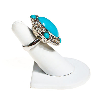 Vintage Turquoise Glass and Rhinestone Statement Ring by Unsigned Beauty - Vintage Meet Modern Vintage Jewelry - Chicago, Illinois - #oldhollywoodglamour #vintagemeetmodern #designervintage #jewelrybox #antiquejewelry #vintagejewelry