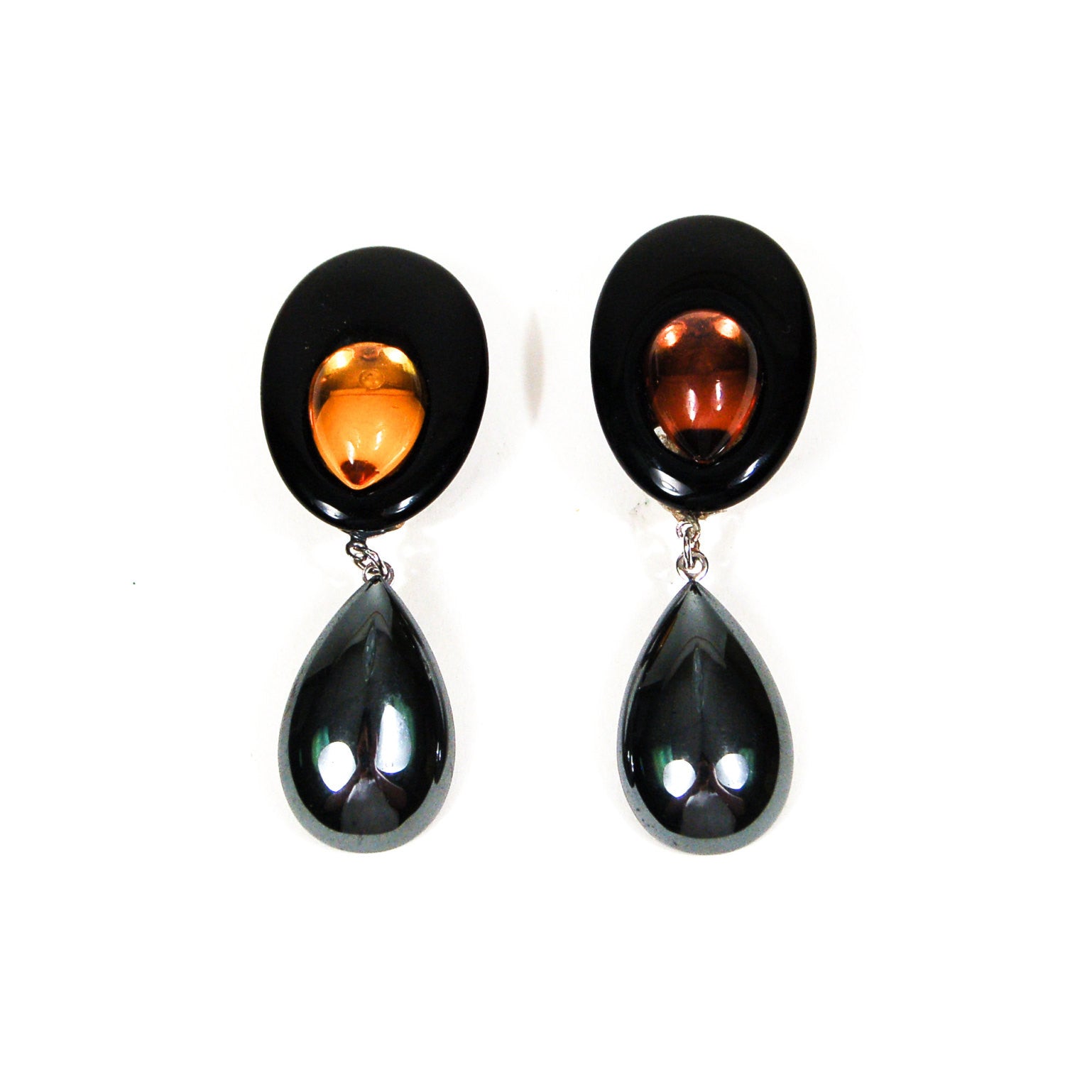 Wendy Gell Statement Earrings in Black with Amber Glass & Hematite ...